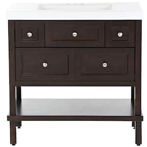 Ashland 37 in. W x 19 in. D x 37 in. H Single Sink Freestanding Bath Vanity in Chocolate with White Cultured Marble Top