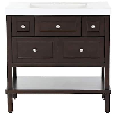 Ashland 37 in. W x 19 in. D Bathroom Vanity in Chocolate with Cultured Marble Vanity Top in White with White Sink