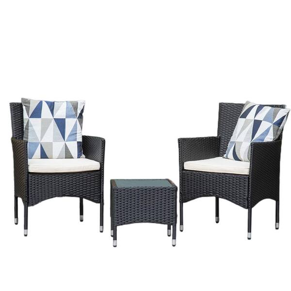 Unbranded SERGA.3-Piece PE Wicker Outdoor Patio Conversation Sofa Set with Beige Cushion