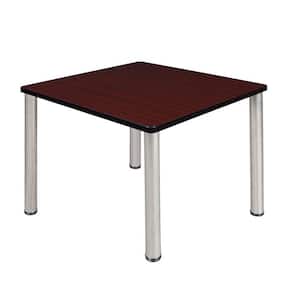 Rumel 36 in. L Square Chrome and Mahagony Wood Breakroom Table (Seats 4)