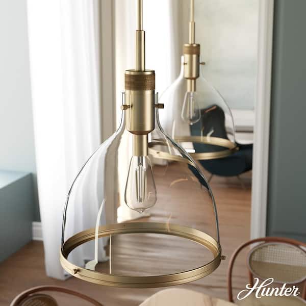 Hunter Van Nuys 1 Light Alturas Gold Island Pendant Light with Glass Shade Dining Room Light