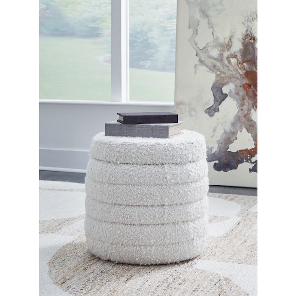 Signature DESIGN BY ASHLEY Duntler White Polyester Round Storage Small Ottoman
