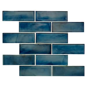 Blue Shimmer Subway 11.75 in. x 11.75 in. Glossy Glass Mesh-Mounted Mosaic Tile (14.4 sq. ft./Case)