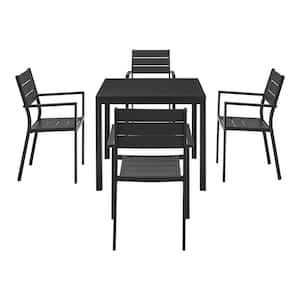 5-Piece Black Square Aluminum Outdoor Dining Table with Chairs
