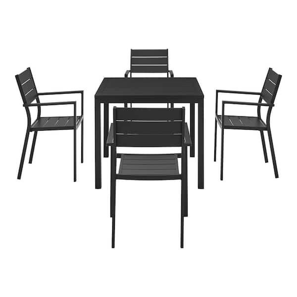 Infinity 5-Piece Black Square Aluminum Outdoor Dining Table with Chairs