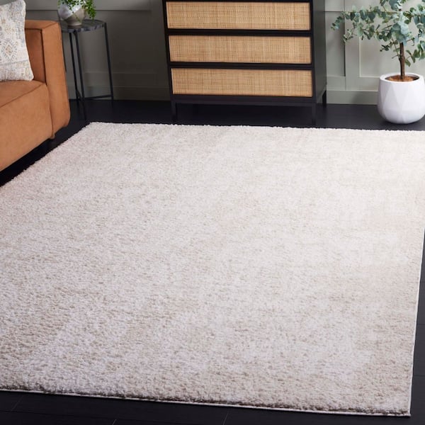 Rumi Shag 9 ft. x 12 ft. Ivory/Light Beige Solid Distressed Area Rug