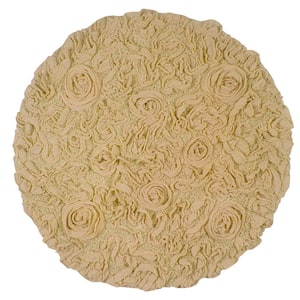 Bell Flower Collection 100% Cotton Tufted Non-Slip Bath Rugs, 30 in. Round, Yellow
