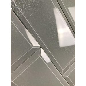 Frosted Elegance Glossy Glittery Gray Beveled Subway 3 in. x 12 in. in. Glass Wall Tile (14 sq. ft./Case)