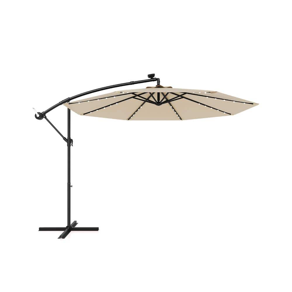 10 ft. Offset Cantilever Patio Umbrella with Solar LED Lights and Cross Base in Beige price history on PriceWatchPro