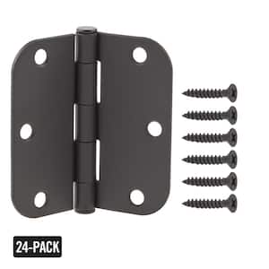 3-1/2 in. x 5/8 in. Radius Matte Black Door Hinge Value Pack (24-Pack)
