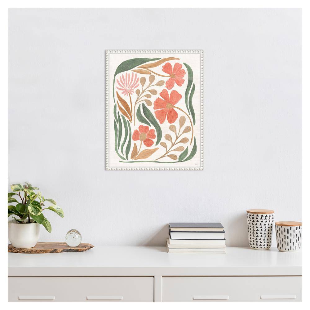 Floral Abstract Canvas Wall Art with White Frame, 16 x 20-in