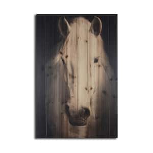 Horse Black Background Planked Wood Animal Art Print 36 in. x 24 in.