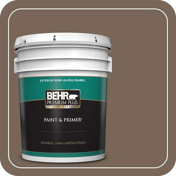 BEHR PREMIUM PLUS 5 gal. #N220-6 Landmark Brown Semi-Gloss Enamel Exterior Paint & Primer