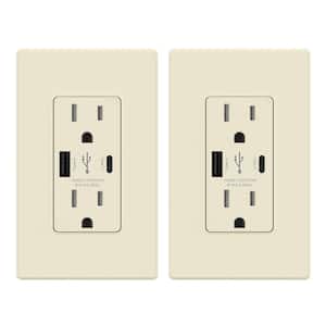 25-Watt 15 Amp Type C & Type A USB Duplex Outlet, SmartChip High Speed Charging, Wall Plate Included, Light Almond(6-Pk)