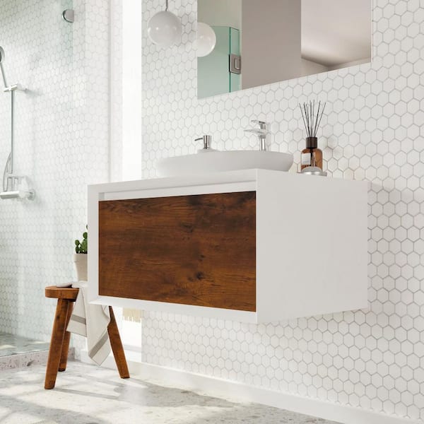 Santa Monica 36 in. W x 22 in. D x 16 in. H Single Bath Vanity in Rosewood with White Vessel Sink