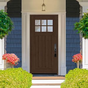 Regency 32 in. x 80 in. 6-Lite Top Lite Clear Glass LHIS Hickory Stain Mahogany Fiberglass Prehung Front Door