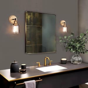 Transitional Bell Bathroom Wall Sconce Light 1-Light Modern Black and Brass Wall Light with Clear Glass Shade