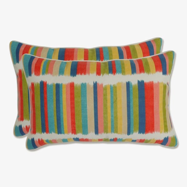 Pillow Perfect Stripe Multicolored Rectangular Outdoor Lumbar Throw Pillow 2-Pack