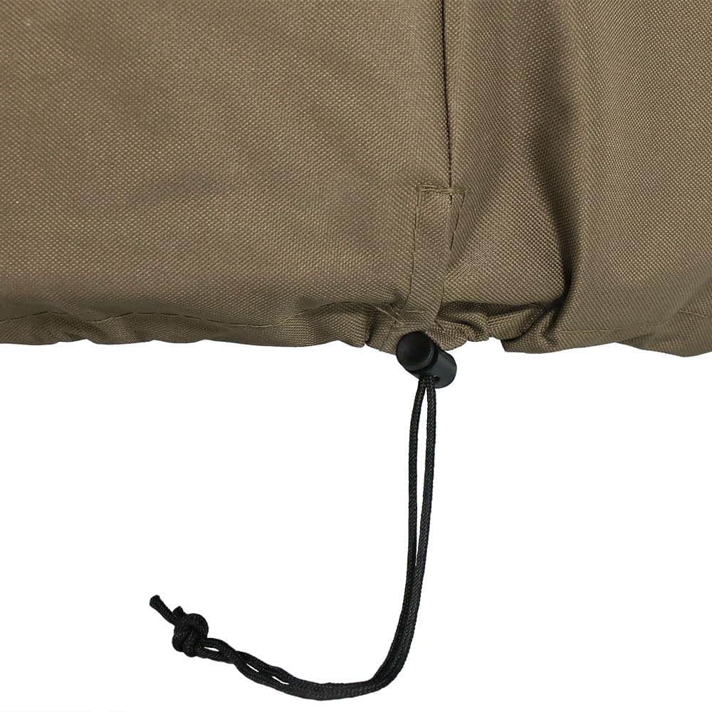 Khaki Heavy-Duty Weather-Resistant Round Fire Pit Cover with Drawstring Closure