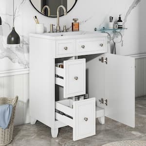 24 in.W x 18 in.D x 34.3 in.H Freestanding Bath Vanity in White with White Resin Integrated Top Sink, 2-Drawers, 1 Door