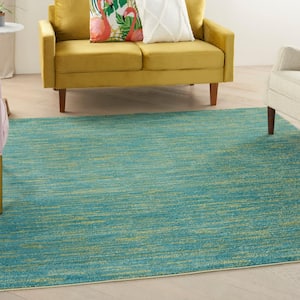 Essentials 7 ft. x 7 ft. Blue Green Square Solid Indoor/Outdoor Patio Area Rug