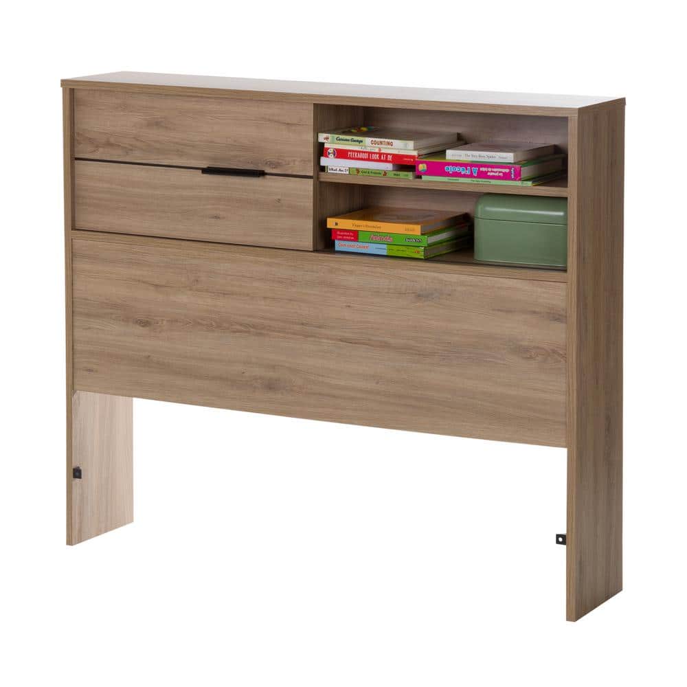 Twin Rustic Oak Wood Headboard with Storage