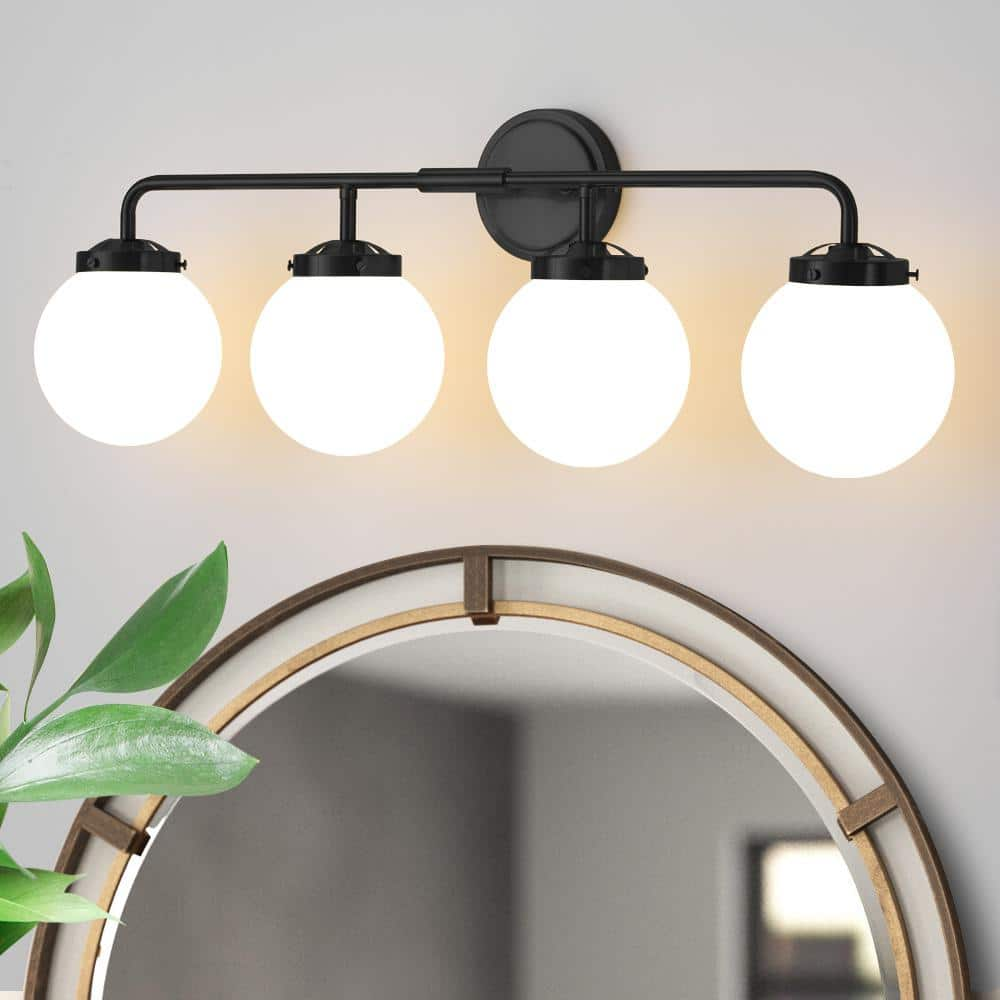 Deyidn 30.71 in. 4-Light Black Bathroom Vanity Light with Opal Glass ...