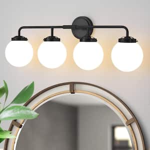 30.71 in. 4-Light Black Bathroom Vanity Light with Opal Glass Shades, Bulbs not Included