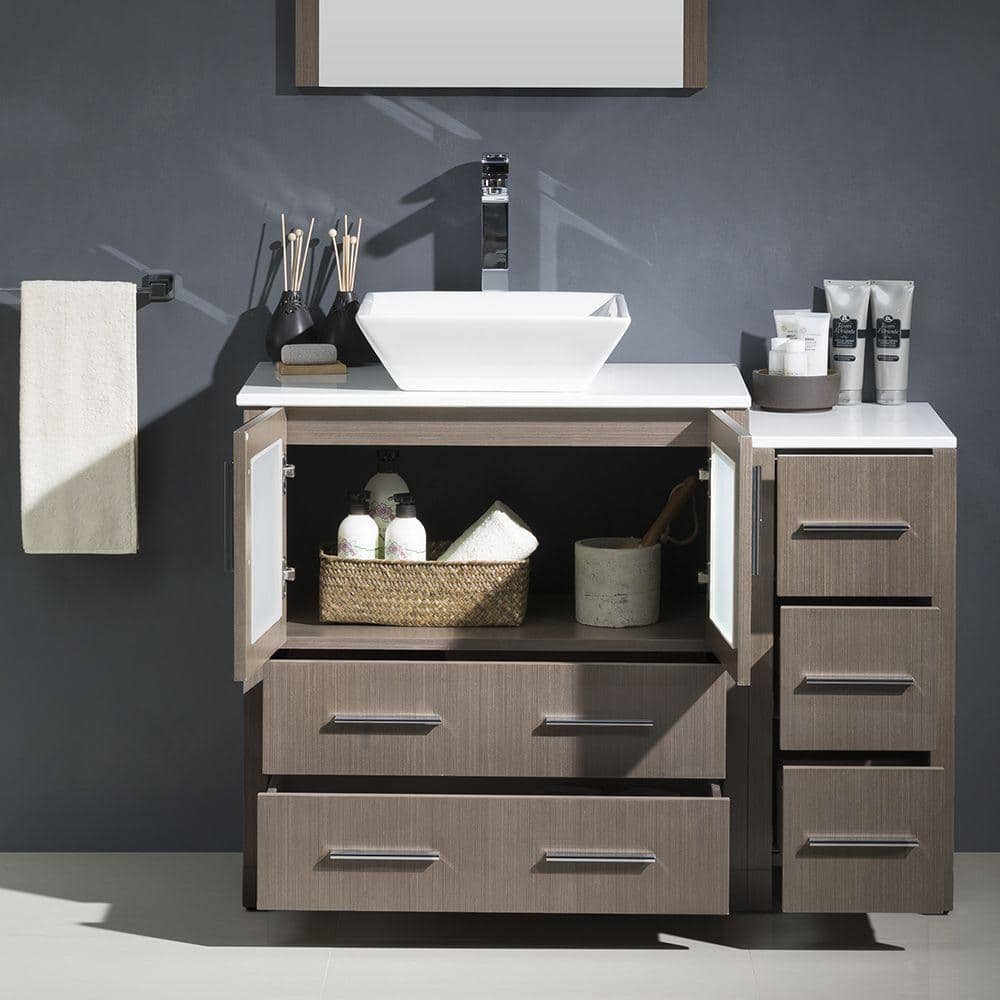 Gray Oak 42" Modern Freestanding Vanity Set with Mirror