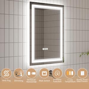 24 in. W x 40 in. H Rectangular Frameless Anti-Fog Wall Dimmable Backlit Dual LED Bathroom Vanity Mirror in Silver