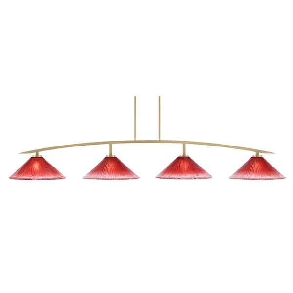 Unbranded Siena 4-Light New Age Brass Billiard Light with 16 in. Raspberry Crystal Glass Shades, no bulbs included