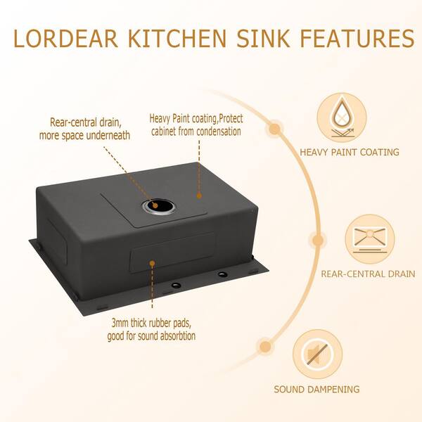 Lordear 16 Gauge Gunmetal Matte Black Stainless Steel 30 In Single Bowl Drop In Kitchen Sink With Bottom Grid H Ltb3022r1 The Home Depot