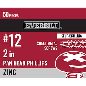 #12 x 2 in. Phillips Pan Head Zinc Plated Sheet Metal Screw (50-Pack)