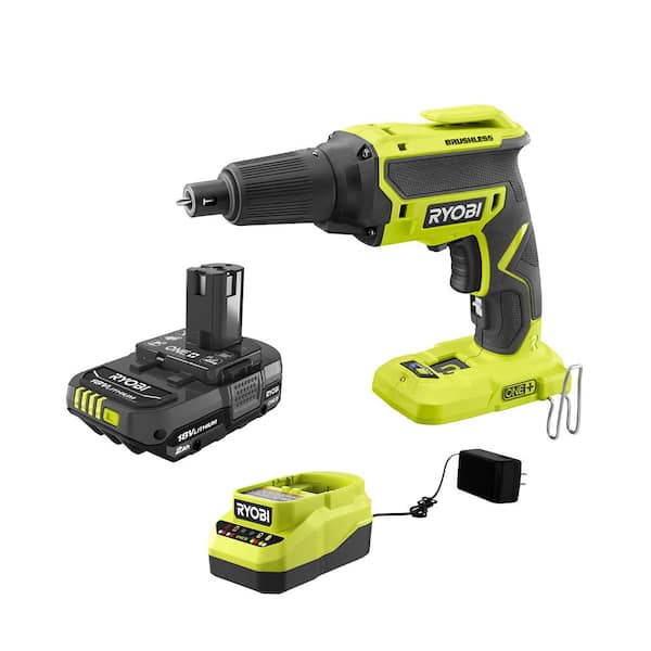 RYOBI ONE+ 18V Brushless Cordless Drywall Screw Gun with 2.0 Ah Battery and Charger
