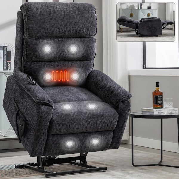 Grey Chenille Dual Motor Power Lift Recliner Chair with Power-Remote, Heat Massage and Heavy Duty Motion Mechanism