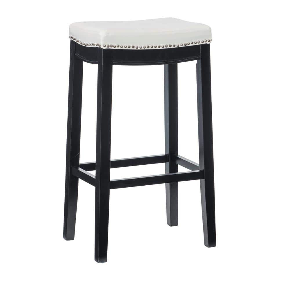 Concord 32 in. Black and White Backless Wood Bar Stool with Faux Leather Se