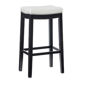 Concord 32 in. Seat Height Black Backless wood frame Barstool with White Faux Leather seat