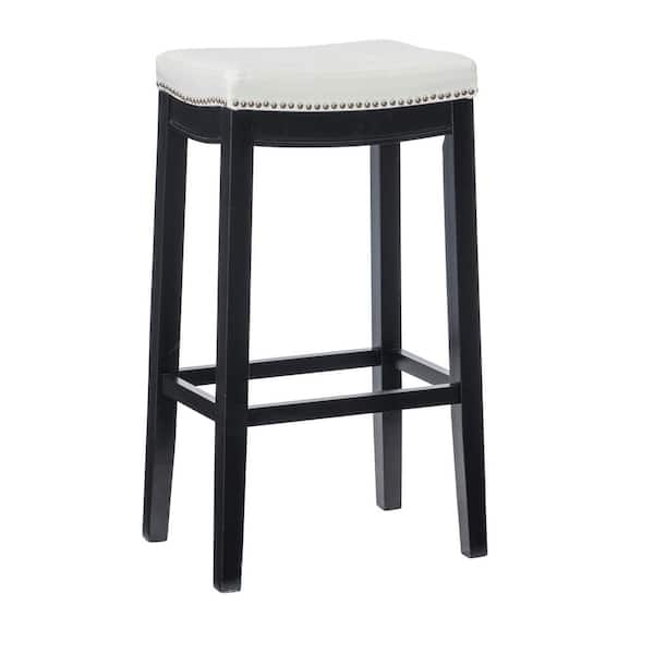 Linon Home Decor Concord Black Frame Barstool with Padded White Faux Leather Seat