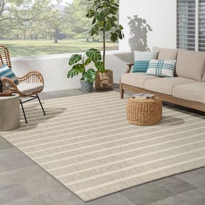 Positano Grey Ivory 8 ft. x 10 ft. Stripes Contemporary Indoor/Outdoor Area Rug