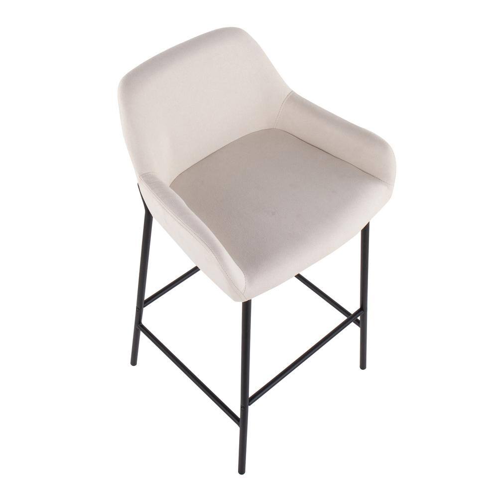 Set of 2 Cream Fabric and Black Metal Industrial Bar Stools