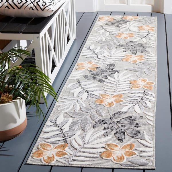Cabana Gray/Ivory 2 ft. x 5 ft. Botanical Floral Indoor/Outdoor Runner Rug