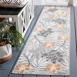Cabana Gray/Ivory 2 ft. x 9 ft. Floral Striped Indoor/Outdoor Runner Rug