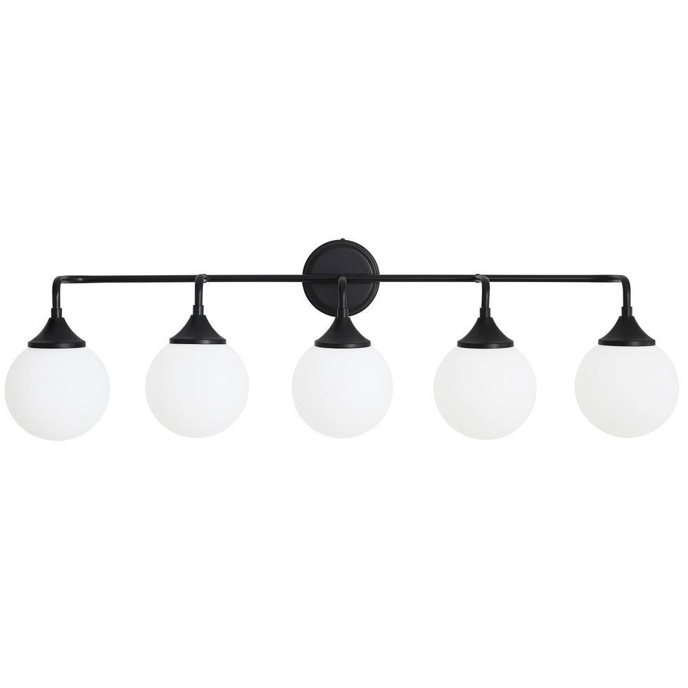 38.9 in. 5-Light Black Vanity Light with Milk White Glass Shade, Suitable for Bathrooms Dining Room Powder Rooms price history on PriceWatchPro