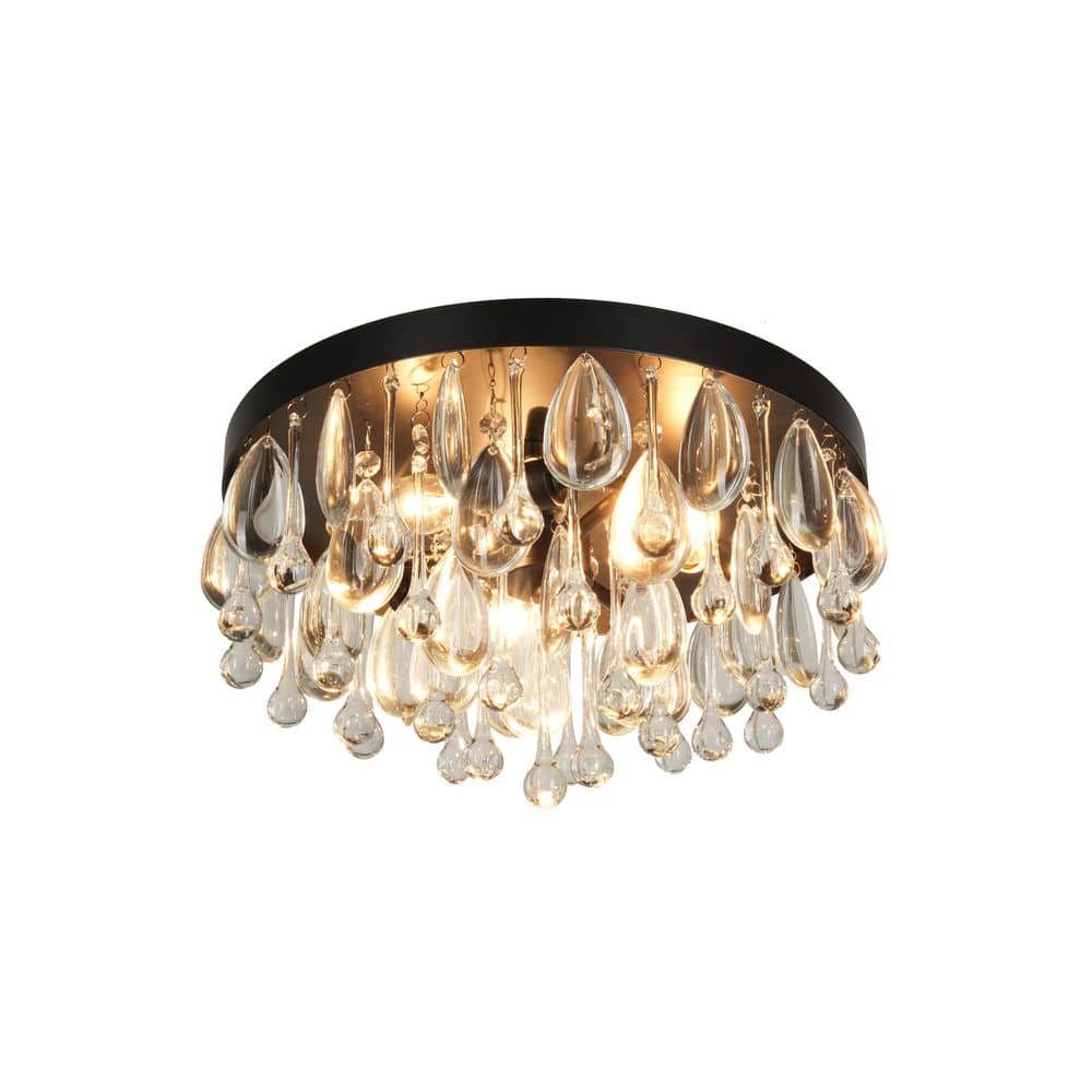 Cascade 13 in. 3-Light Black Flush Mount with Crystal Shade price history on PriceWatchPro