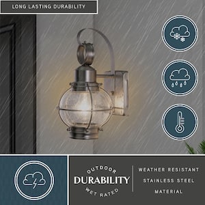 Chatham 1 Light Brushed Nickel Coastal Outdoor Wall Lantern Clear Glass
