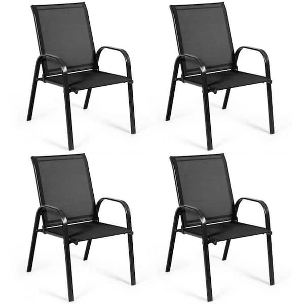 Gymax Metal Patio Chairs Outdoor Dining Chairs w/ Steel Frame Yard Garden 4-Pack