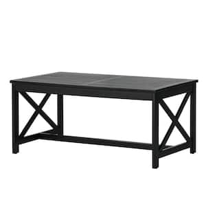 Black Rectangular Wood Outdoor Coffee Table Patio Accent Table for Backyard Garden