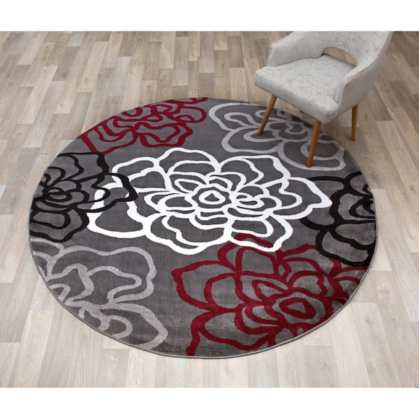 World Rug Gallery Contemporary Fl, Red And Grey Round Area Rug