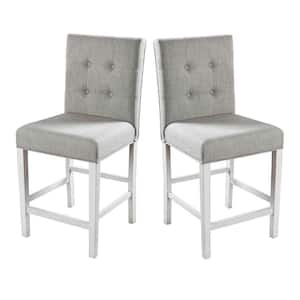 White and Gray Fabric Upholstered Solid Wood Counter Height Chair (Pack of 2)