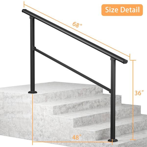 HOMEIBRO 36 in. H x 68 in. W Black Wrought Iron Stair Railing Kit Handrails for Outdoor Steps Fit 4 or 5 Steps (2-Pack)